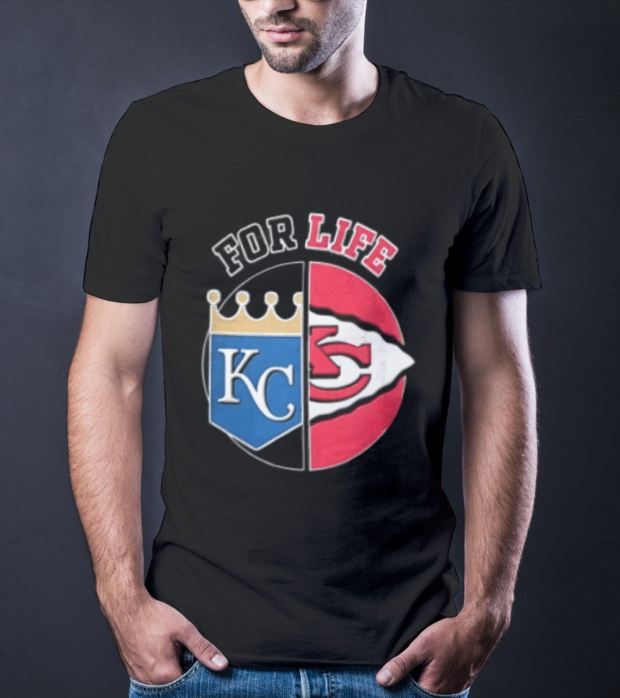 Kansas City Royals Chiefs For Life KC Arrowhead Split Crown T-Shirt