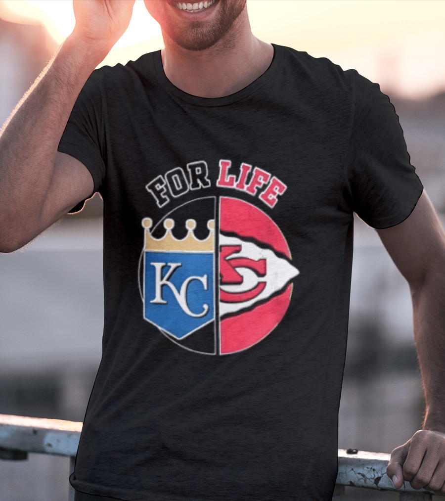 Kansas City Royals Chiefs For Life KC Arrowhead Split Crown T-Shirt