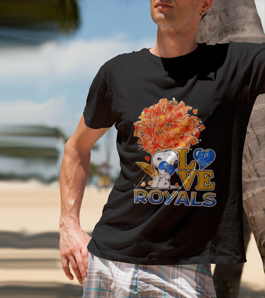 KC Royals Love Snoopy Hug Heart Peanuts Baseball Fall Tree T-Shirt