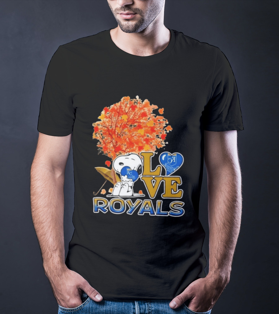 KC Royals Love Snoopy Hug Heart Peanuts Baseball Fall Tree T-Shirt
