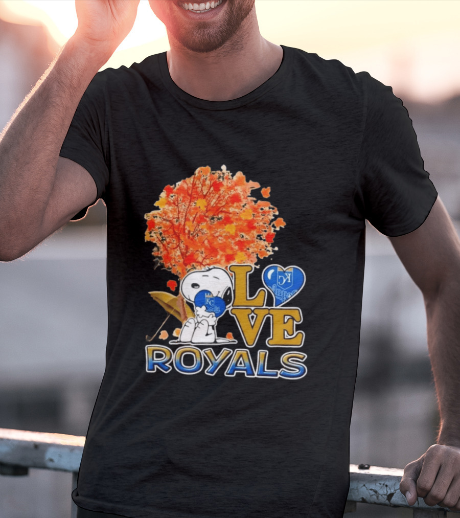 KC Royals Love Snoopy Hug Heart Peanuts Baseball Fall Tree T-Shirt