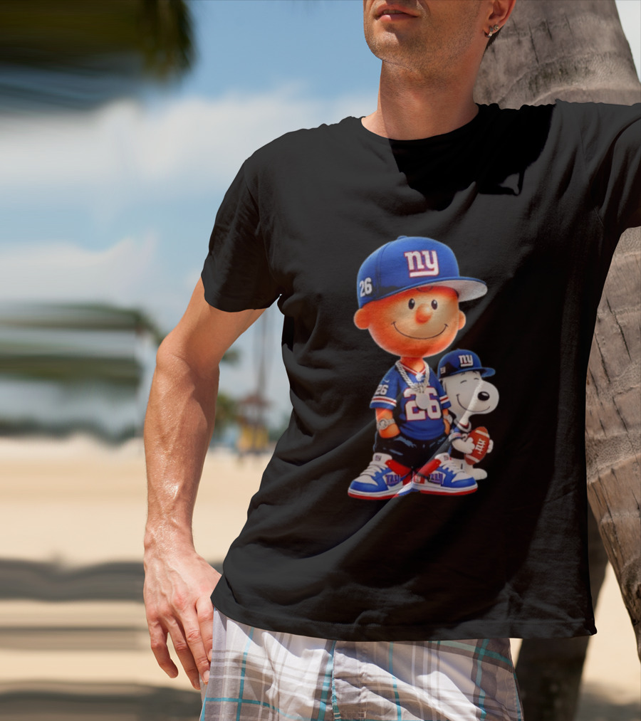 Peanuts Characters In New York Giants Team Sportswear T-Shirt