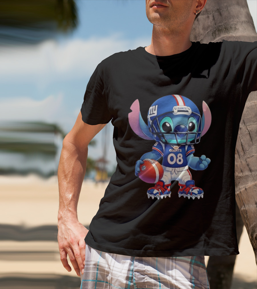 Stitch New York Giants Player Cartoon Collaboration 08 Football T-Shirt