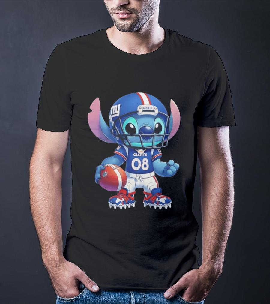 Stitch New York Giants Player Cartoon Collaboration 08 Football T-Shirt
