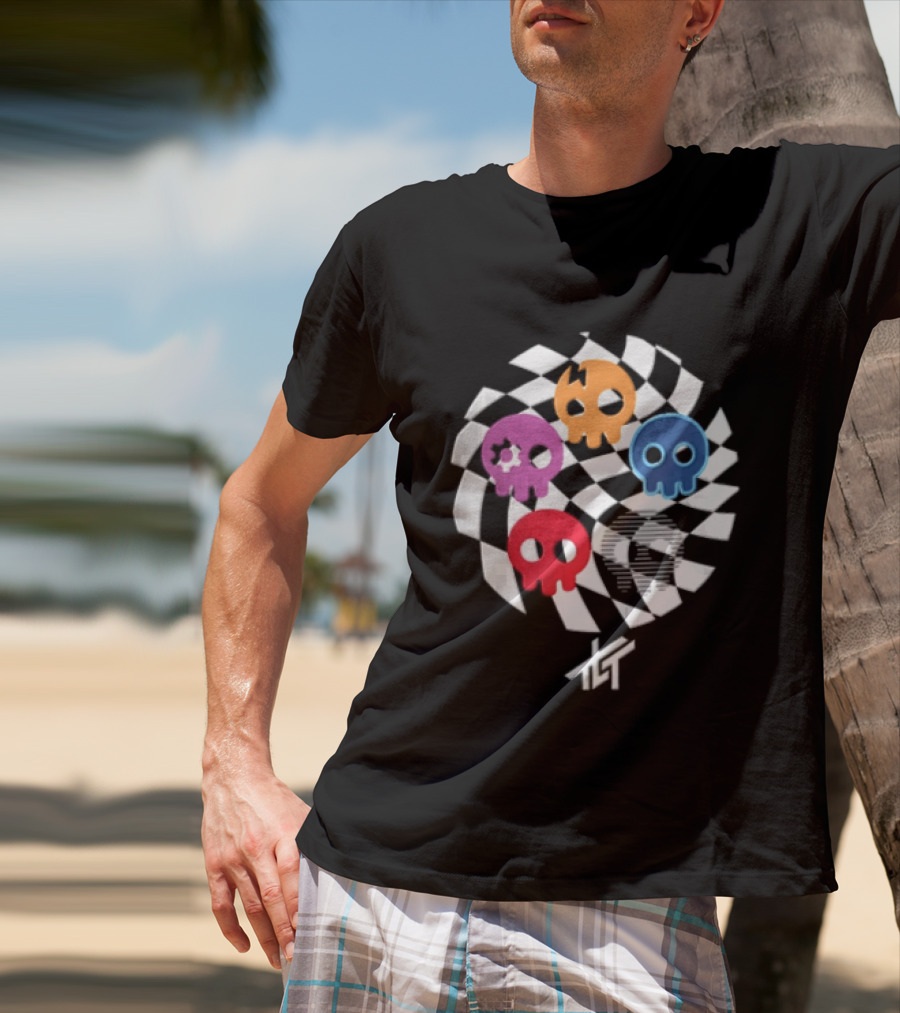 The Living Tombstone Five Colorful Skulls Checkered T-Shirt