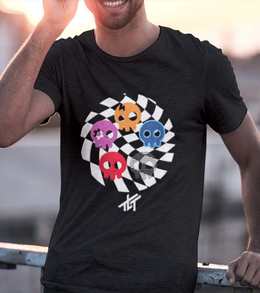 The Living Tombstone Five Colorful Skulls Checkered T-Shirt