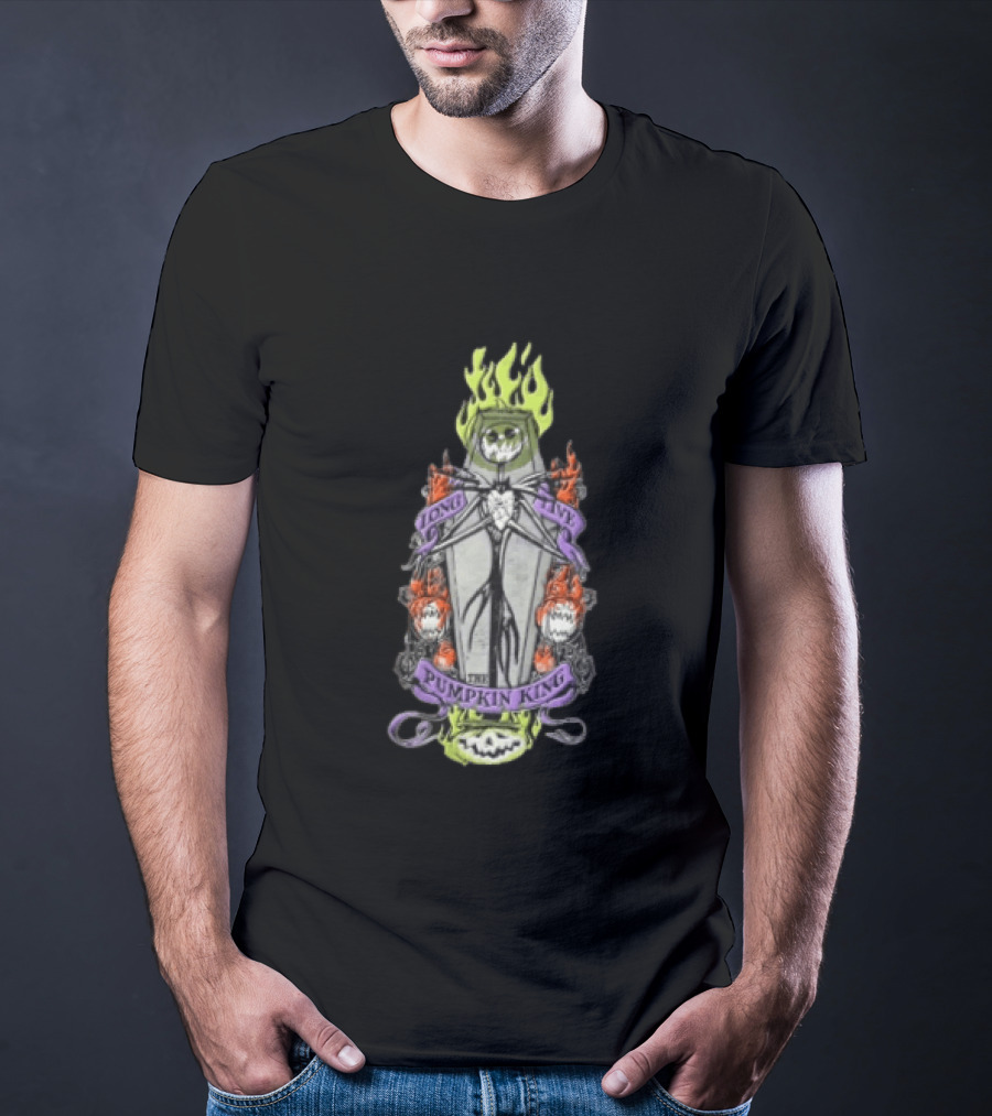 The Nightmare Before Christmas Long Live The Pumpkin King Skeleton Coffin Flames Pumpkins T-Shirt