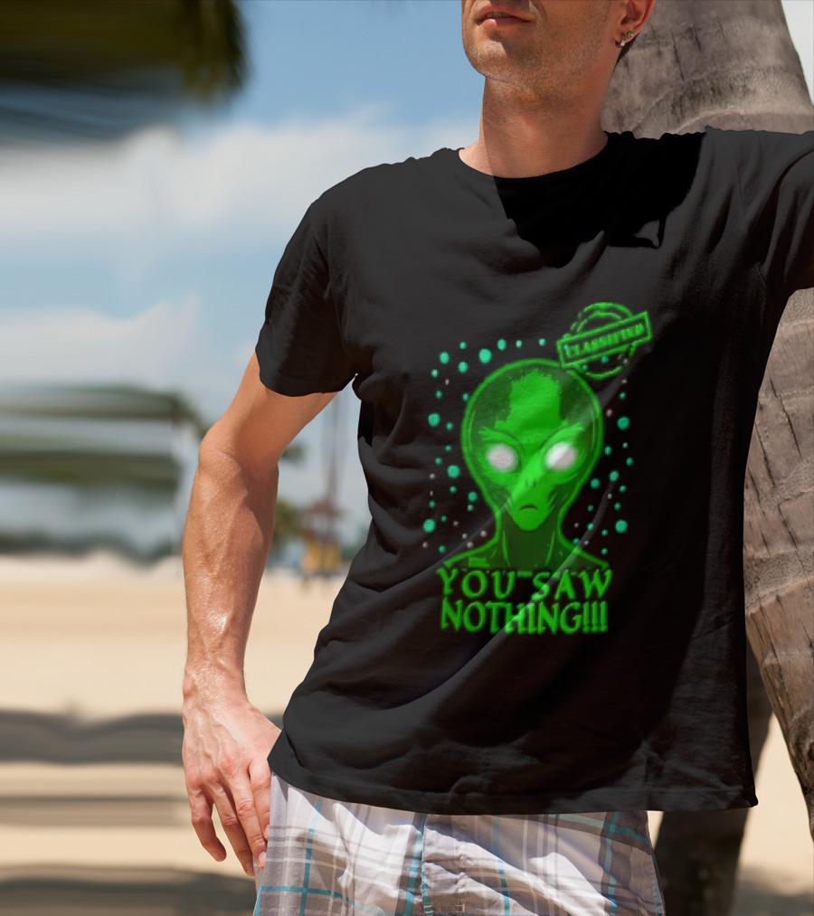 Green Alien You Saw Nothing Glowing Eyes UFO Dots T-Shirt