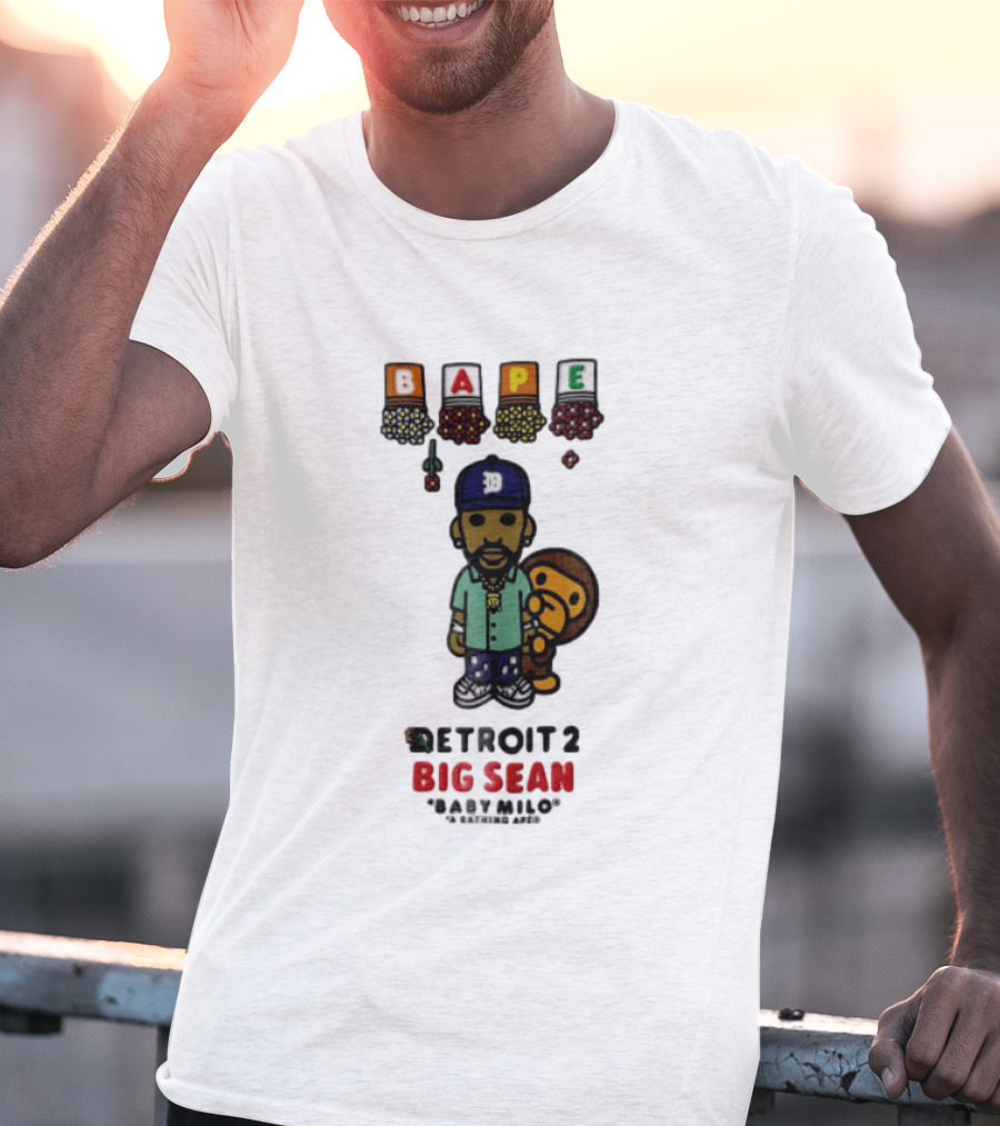 BAPE Big Sean Detroit 2 Baby Milo Cartoon Man Wearing Cap T-Shirt