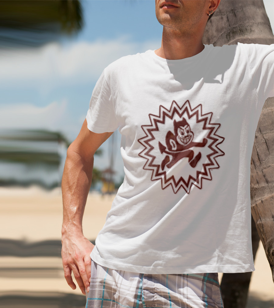 Arizona State Sun Devils Mascot Cartoon Devil Running Football Burst T-Shirt