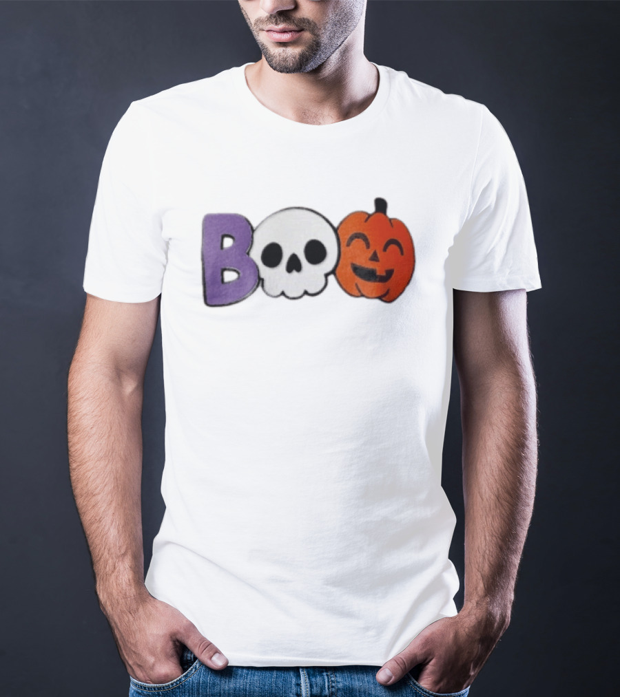 BOO Skull Pumpkin Purple Letter Halloween Fun T-Shirt