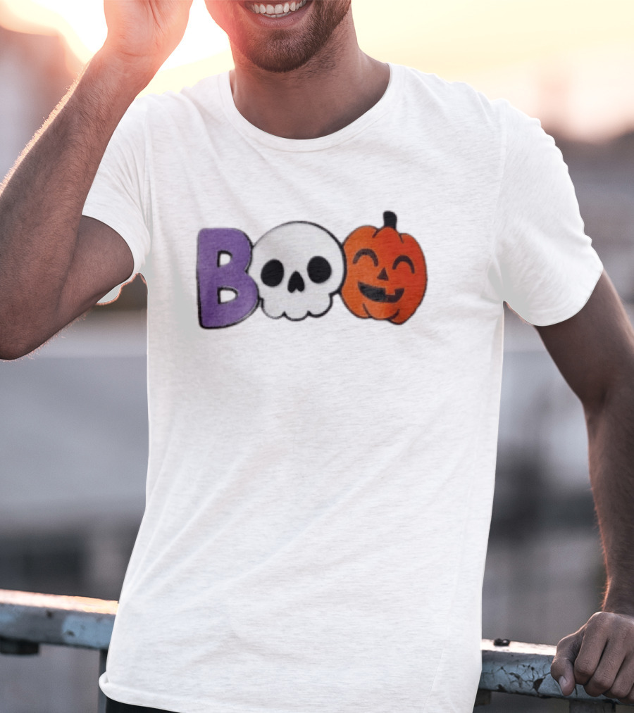 BOO Skull Pumpkin Purple Letter Halloween Fun T-Shirt
