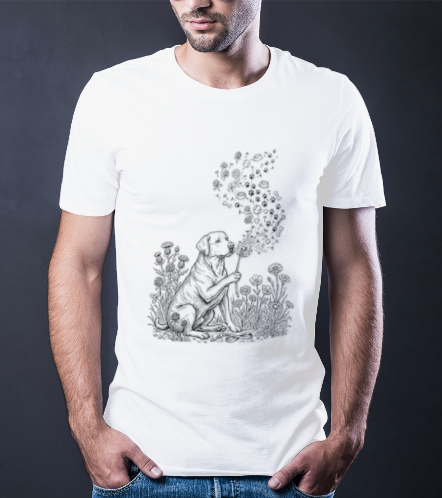 Floral Labrador Retriever Dandelion Dog With Flower T-Shirt