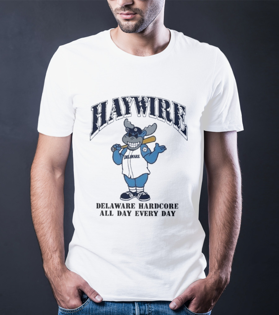 Haywire Wilmington Delaware Hardcore All Day Every Day Cartoon Bull With Baseball Bat T-Shirt