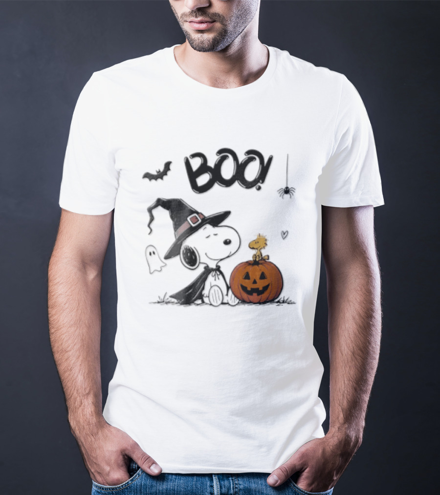 Peanuts BOO Snoopy Witch Hat Woodstock Pumpkin Halloween T-Shirt