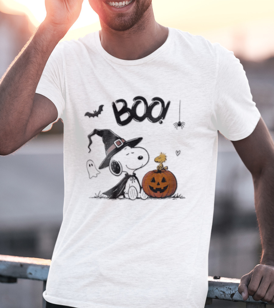 Peanuts BOO Snoopy Witch Hat Woodstock Pumpkin Halloween T-Shirt