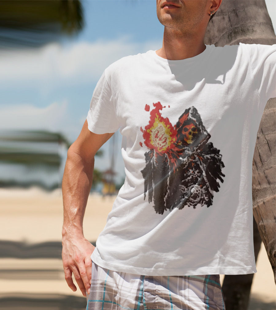 Skeleton Holding Fire Skeletor Hooded Cloak And Fiery Fist T-Shirt