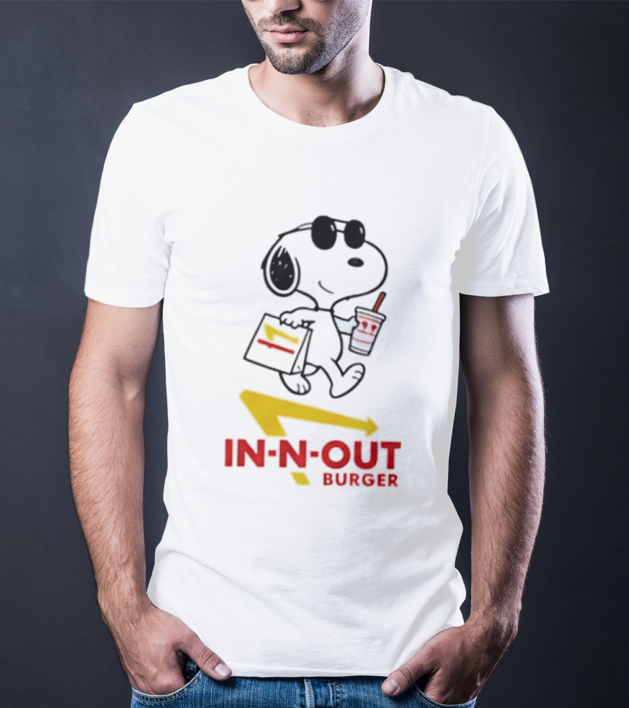 Snoopy With In N Out Burger Bag And Drink Peanuts Fast Food T-Shirt