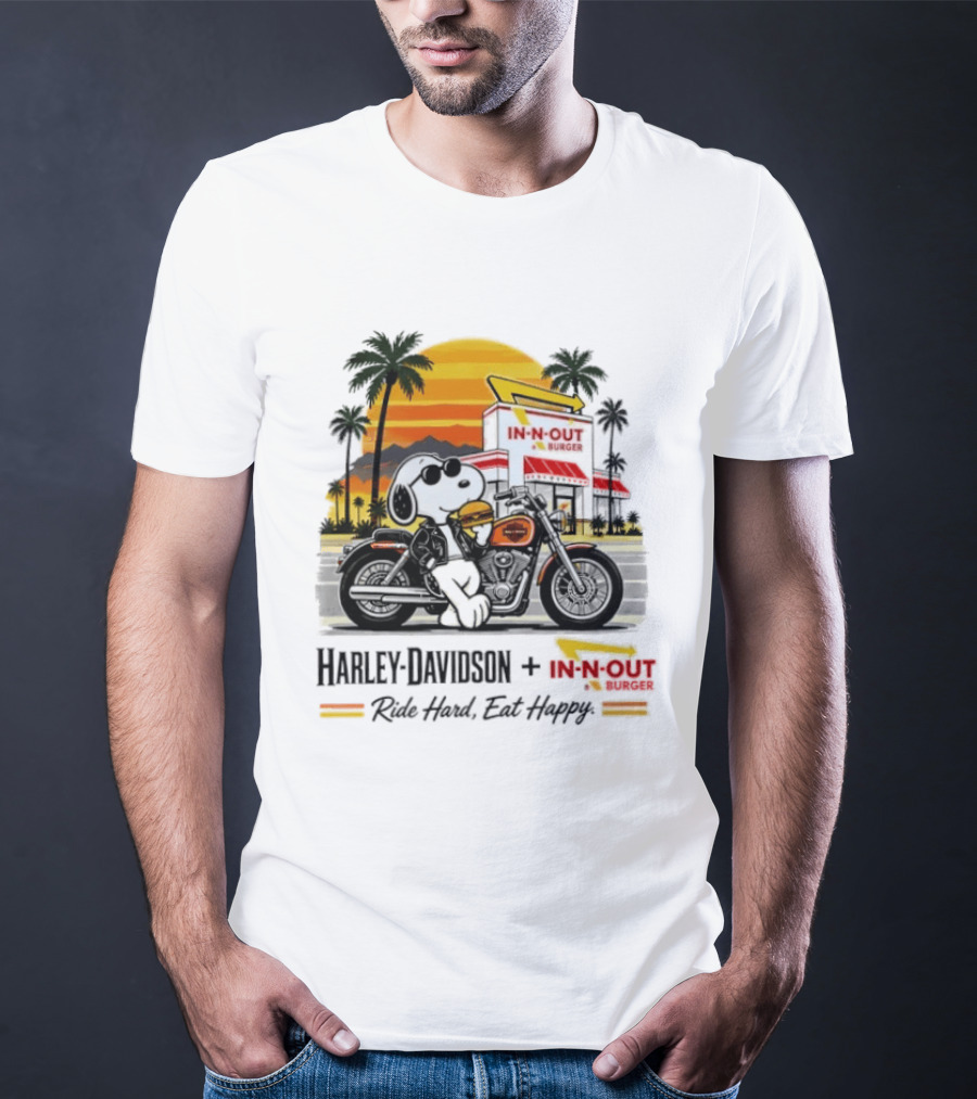 Snoopy Harley Davidson In N Out Burger Ride Hard Eat Happy T-Shirt