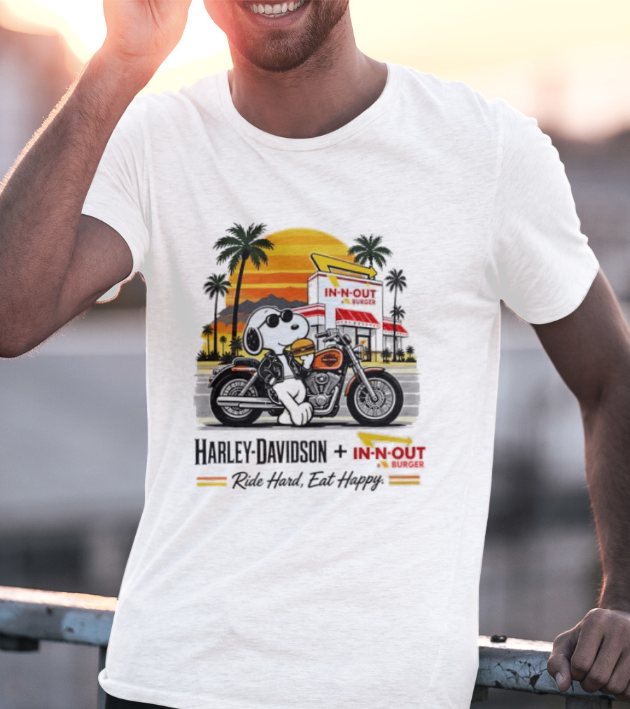 Snoopy Harley Davidson In N Out Burger Ride Hard Eat Happy T-Shirt