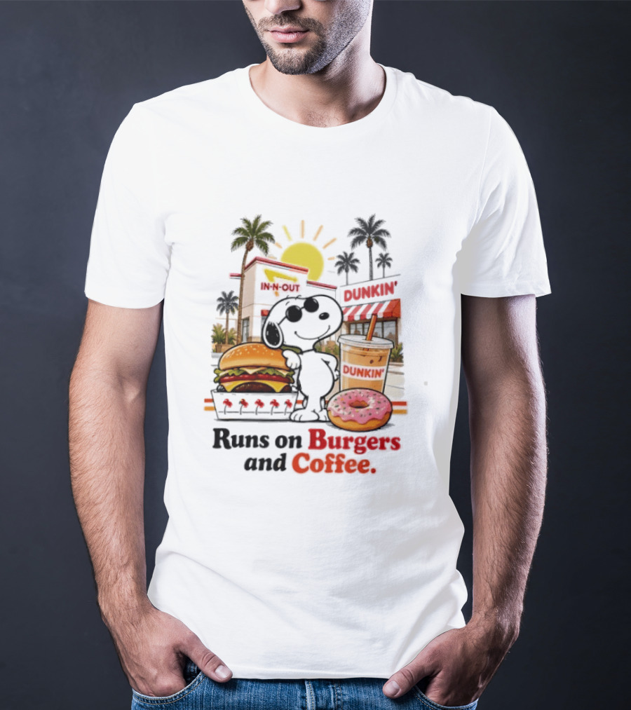 Snoopy Enjoys In N Out Burgers Dunkin Coffee Donuts California Sunshine T-Shirt