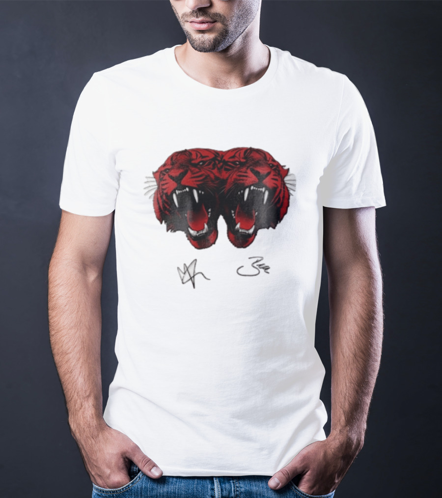 Tigers Heads Roaring Red Dual Fierce Animal T-Shirt