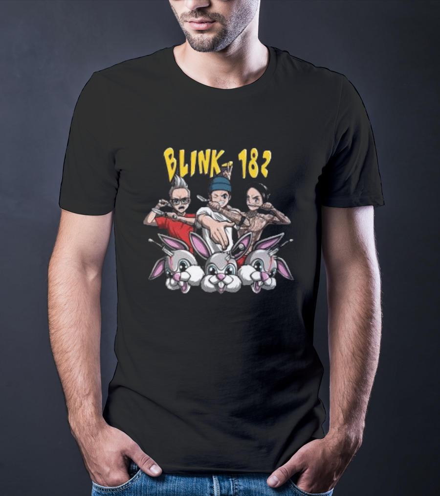 Blink 182 Anime Characters Versus Cartoon Bunny Battle T-Shirt