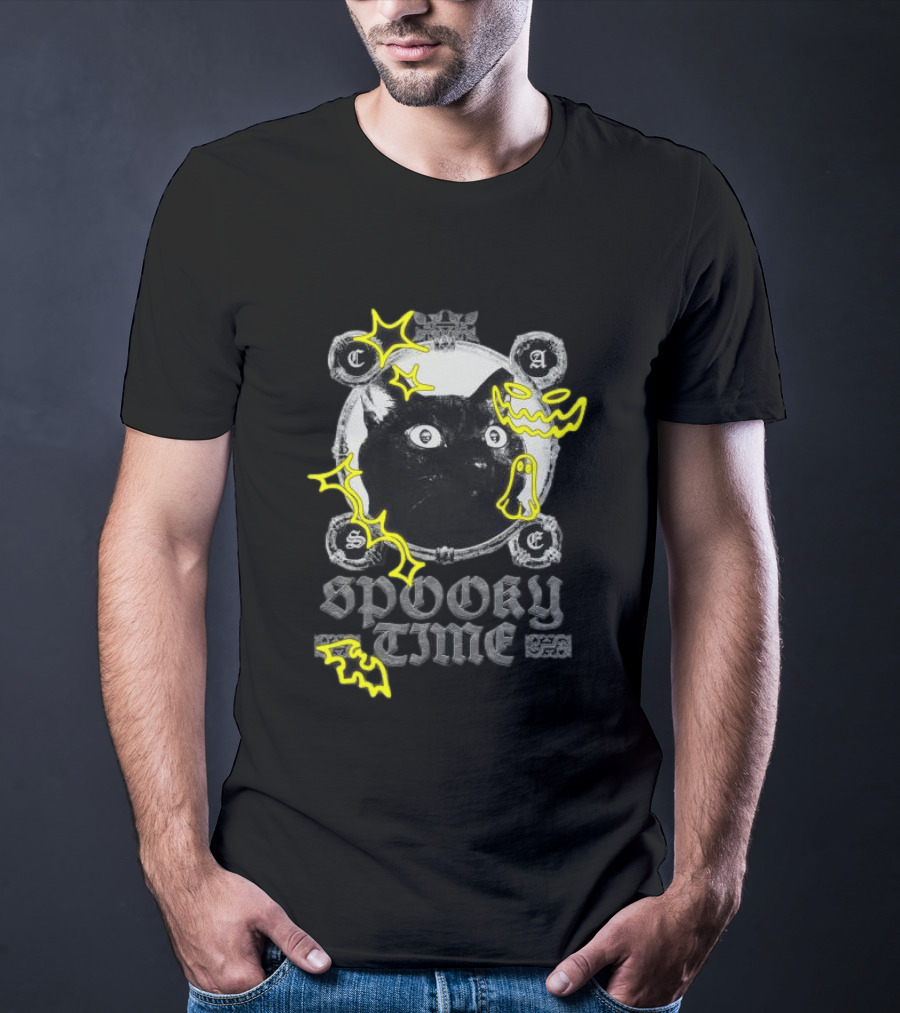 Caseoh Games Store Caseoh's Kitty Spooky Time Black Cat Ghosts T-Shirt