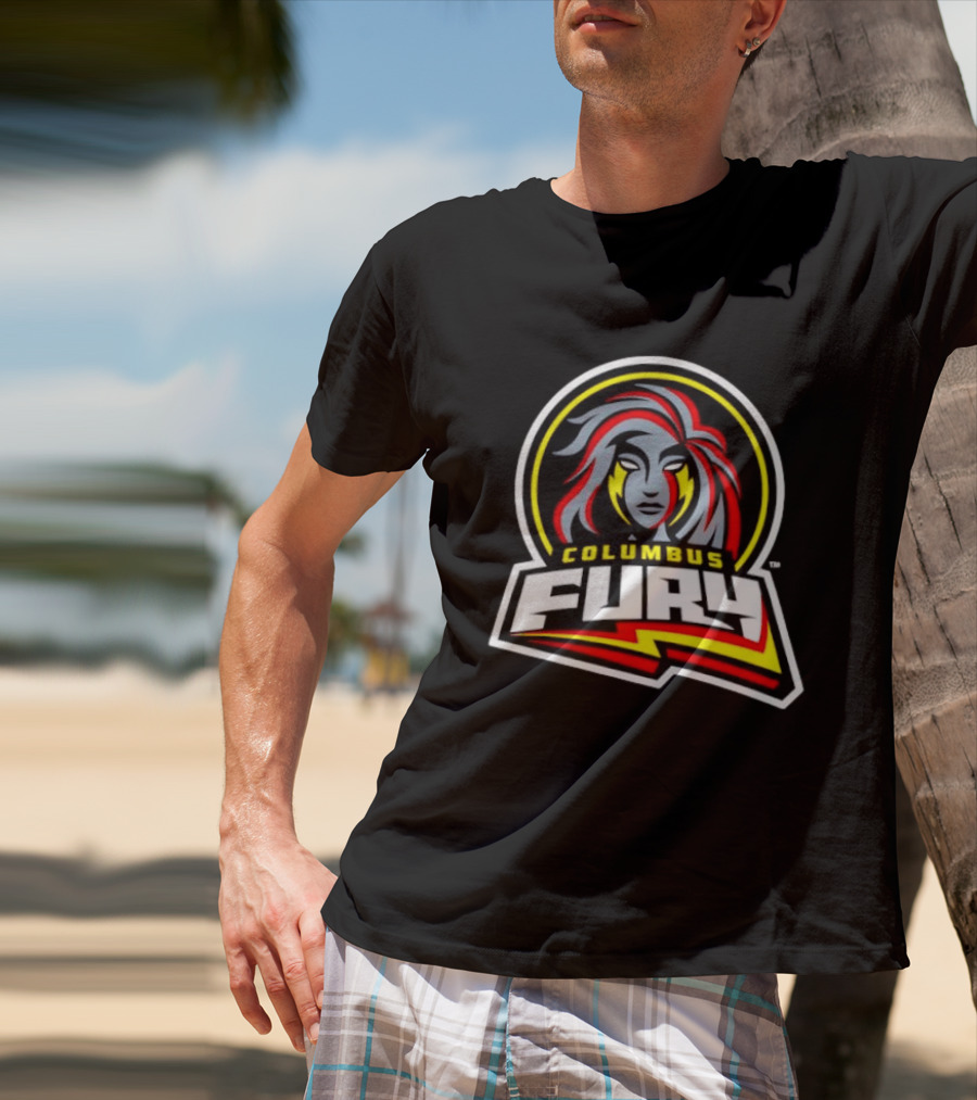 Columbus Fury Iconic Logo With Bold Red And Yellow Accents T-Shirt