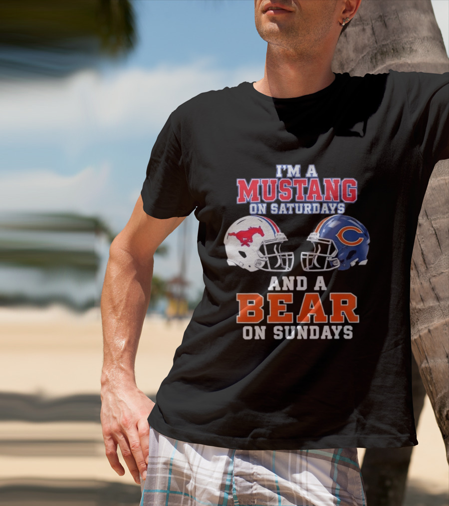 I'm A Mustang On Saturdays And A Bear On Sundays Football Helmet Logos T-Shirt
