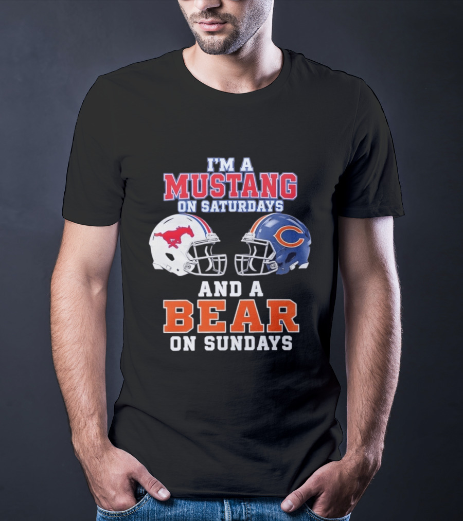 I'm A Mustang On Saturdays And A Bear On Sundays Football Helmet Logos T-Shirt