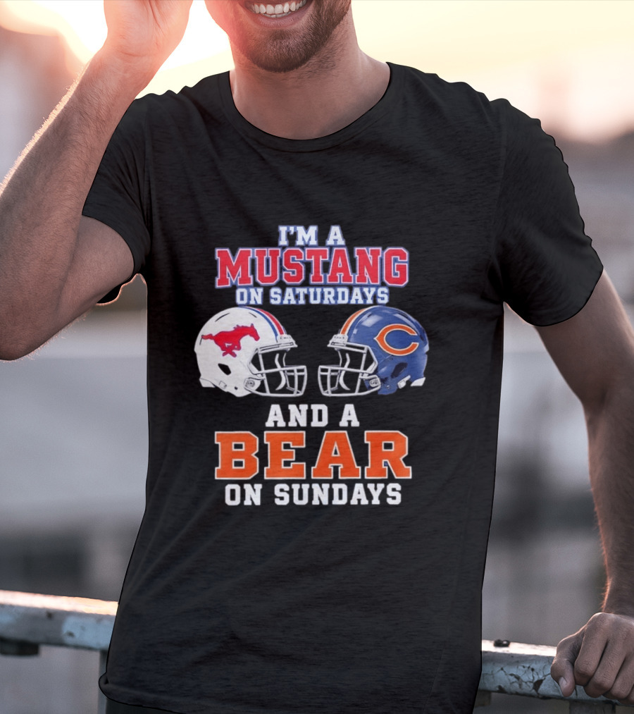 I'm A Mustang On Saturdays And A Bear On Sundays Football Helmet Logos T-Shirt