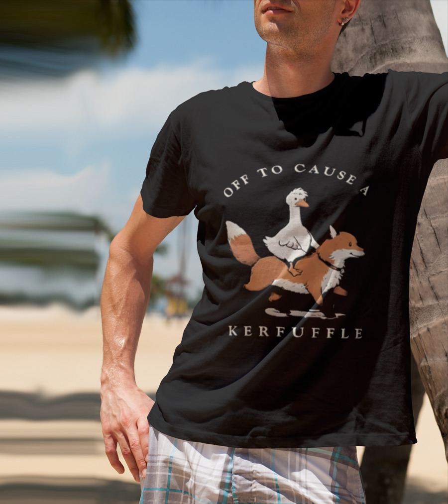 Off To Cause A Kerfuffle Goose Riding Fox Cartoon T-Shirt