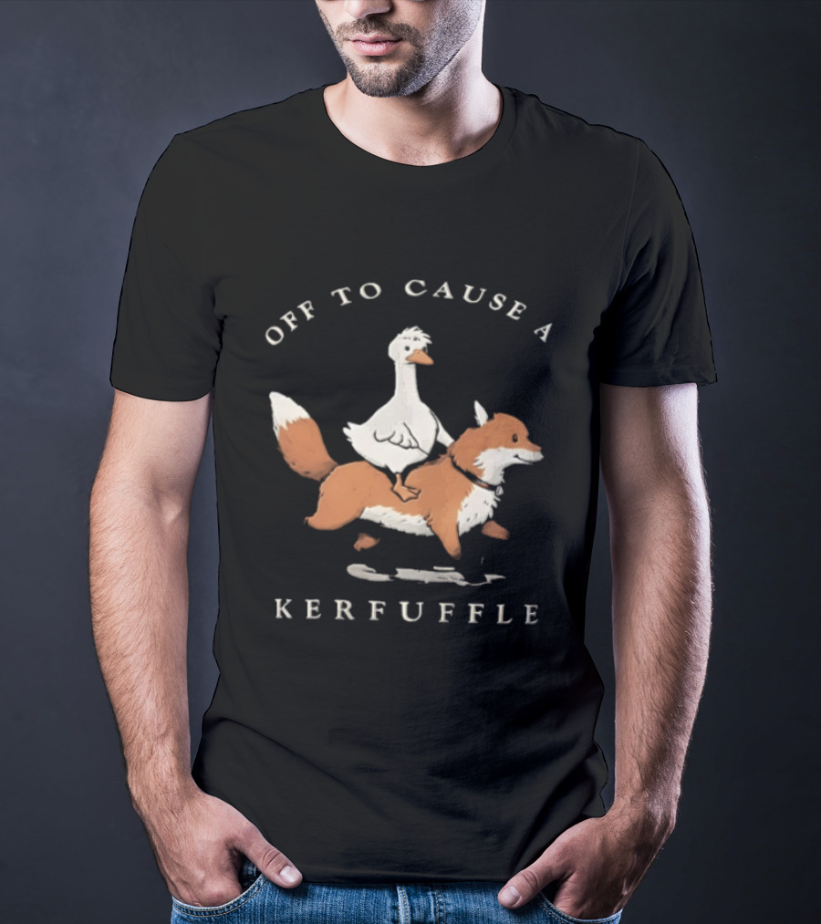 Off To Cause A Kerfuffle Goose Riding Fox Cartoon T-Shirt