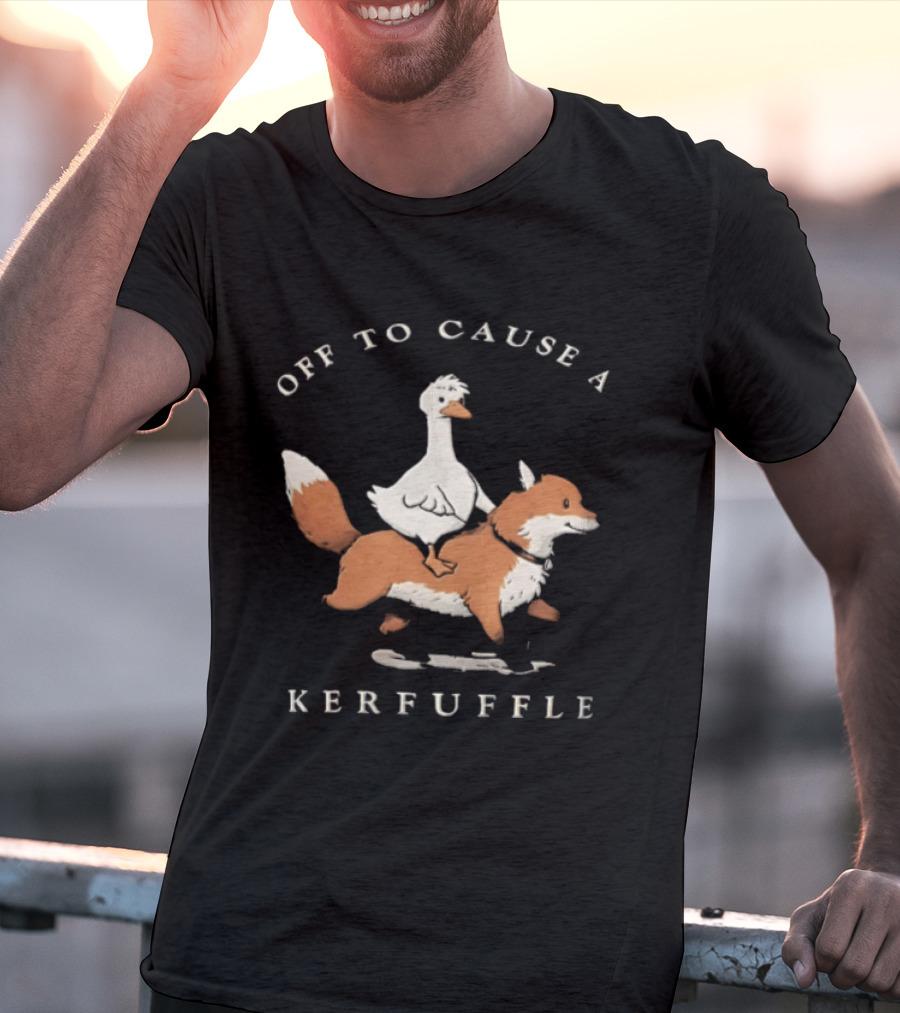 Off To Cause A Kerfuffle Goose Riding Fox Cartoon T-Shirt