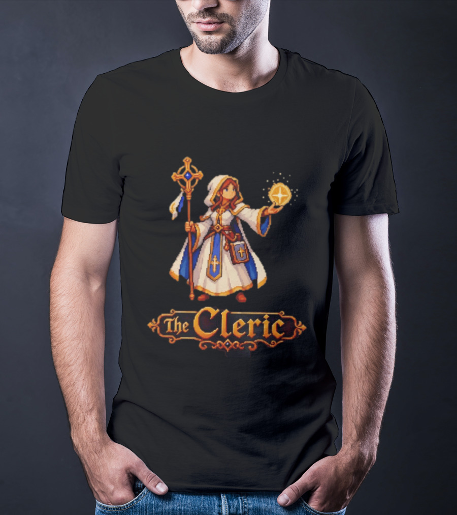 The Cleric 16 Bit Game Cartoon Pixel Art Mage T-Shirt