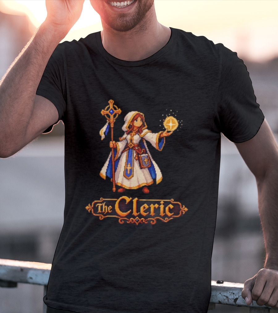The Cleric 16 Bit Game Cartoon Pixel Art Mage T-Shirt