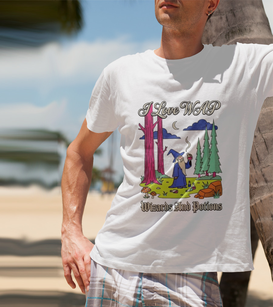 I Love WAP Wizards And Potions Vintage Wizard Forest Scene T-Shirt