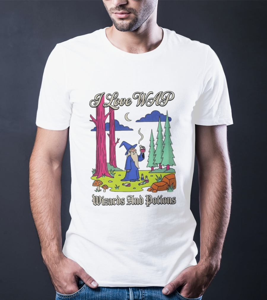 I Love WAP Wizards And Potions Vintage Wizard Forest Scene T-Shirt
