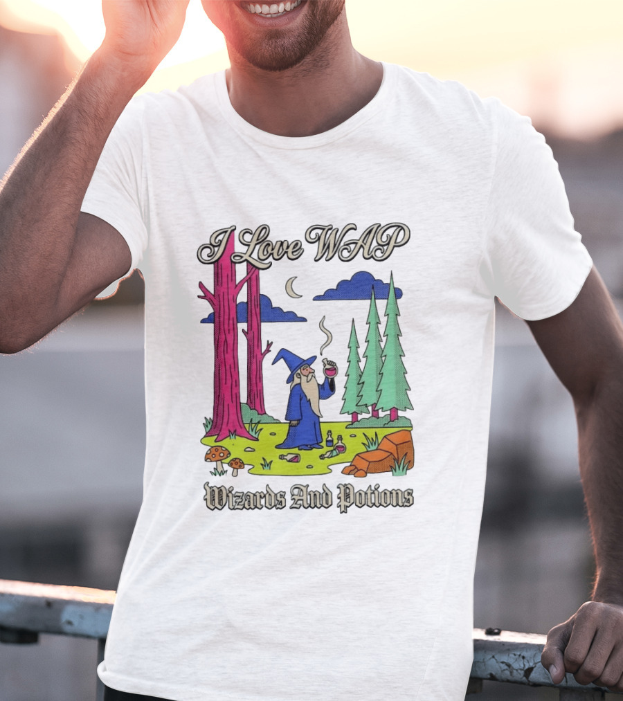 I Love WAP Wizards And Potions Vintage Wizard Forest Scene T-Shirt