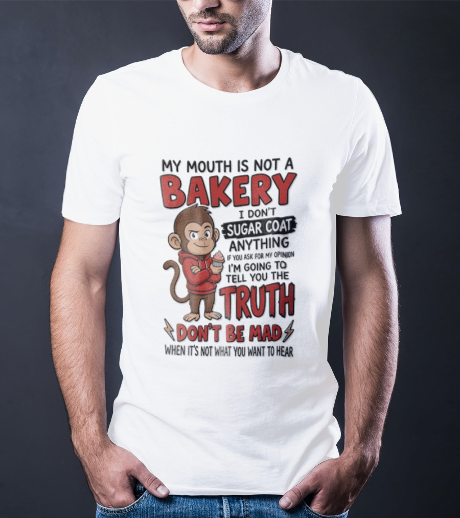 My Mouth Is Not A Bakery I Dont Sugar Coat Anything If You Ask For The Truth Don't Be Mad Monkey Eating Cupcake T-Shirt