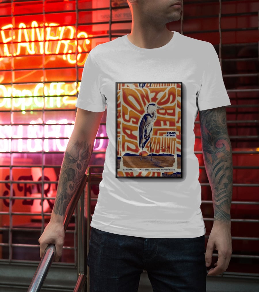 Original Jason Isbell And The 400 Unit September 24 2026 Fairhope AL Halstead Amphitheater Heron T-Shirt