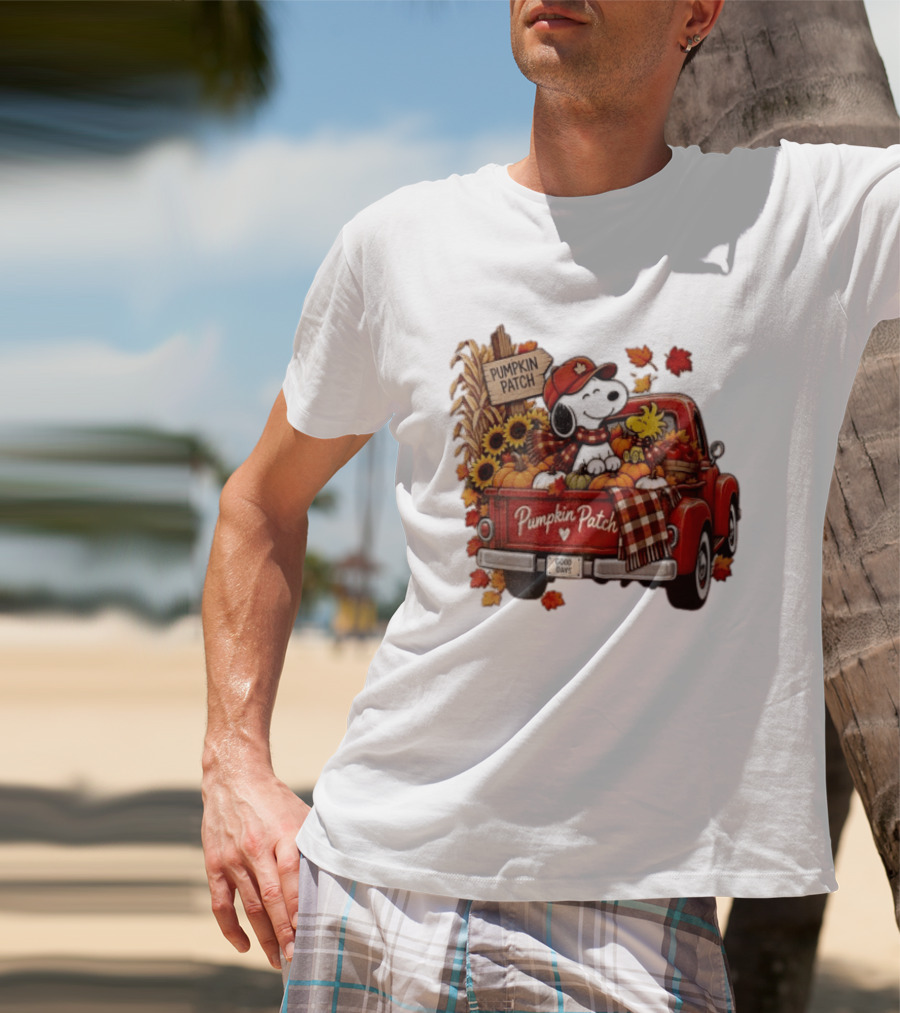 Peanuts Snoopy Woodstock Red Truck Pumpkin Patch Harvest Good Days T-Shirt