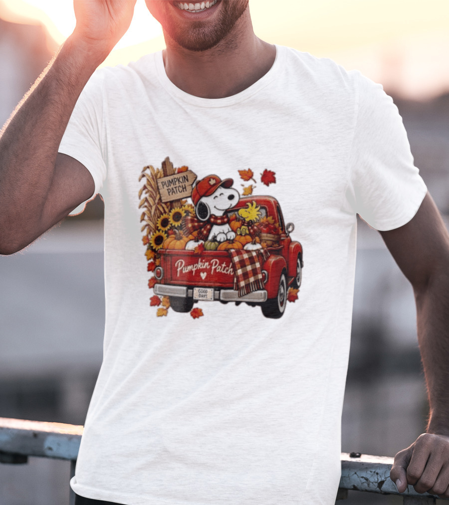 Peanuts Snoopy Woodstock Red Truck Pumpkin Patch Harvest Good Days T-Shirt