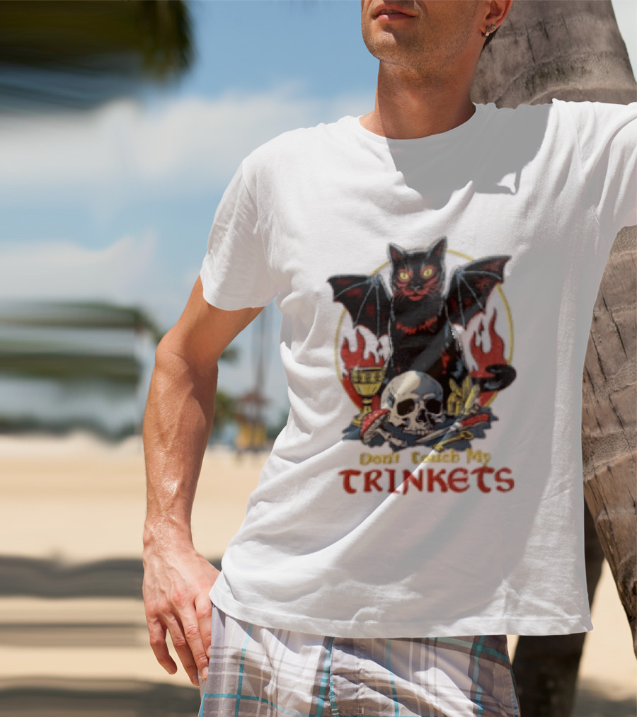 Steven Rhodes Cat Skull Chalice Flames Don't Touch My Trinkets T-Shirt