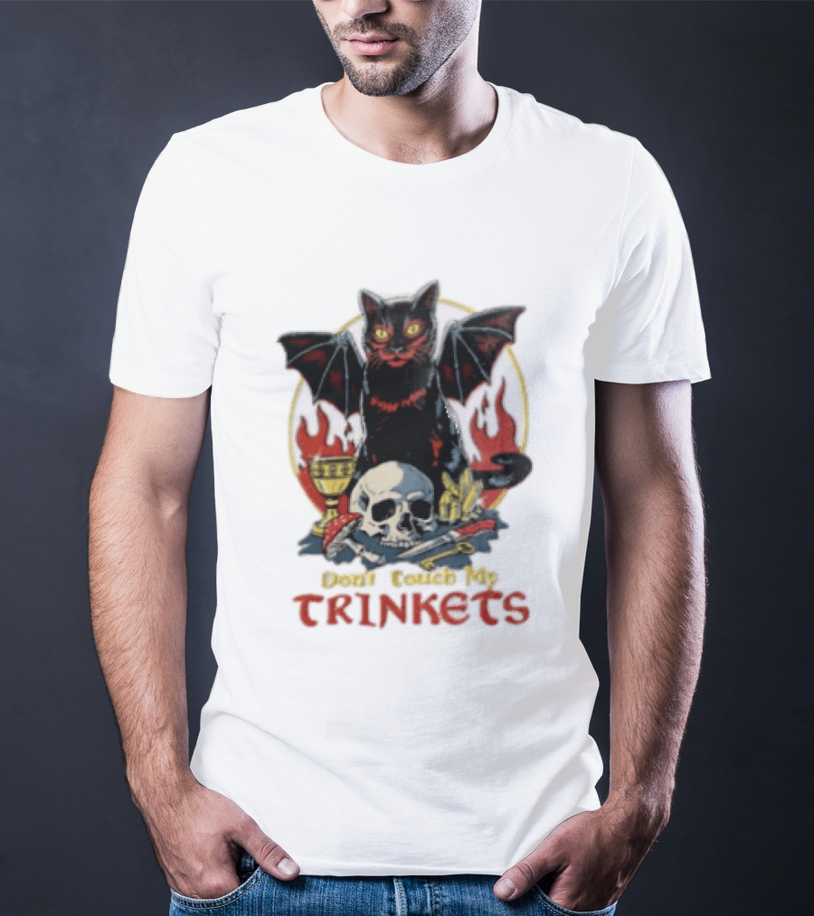 Steven Rhodes Cat Skull Chalice Flames Don't Touch My Trinkets T-Shirt