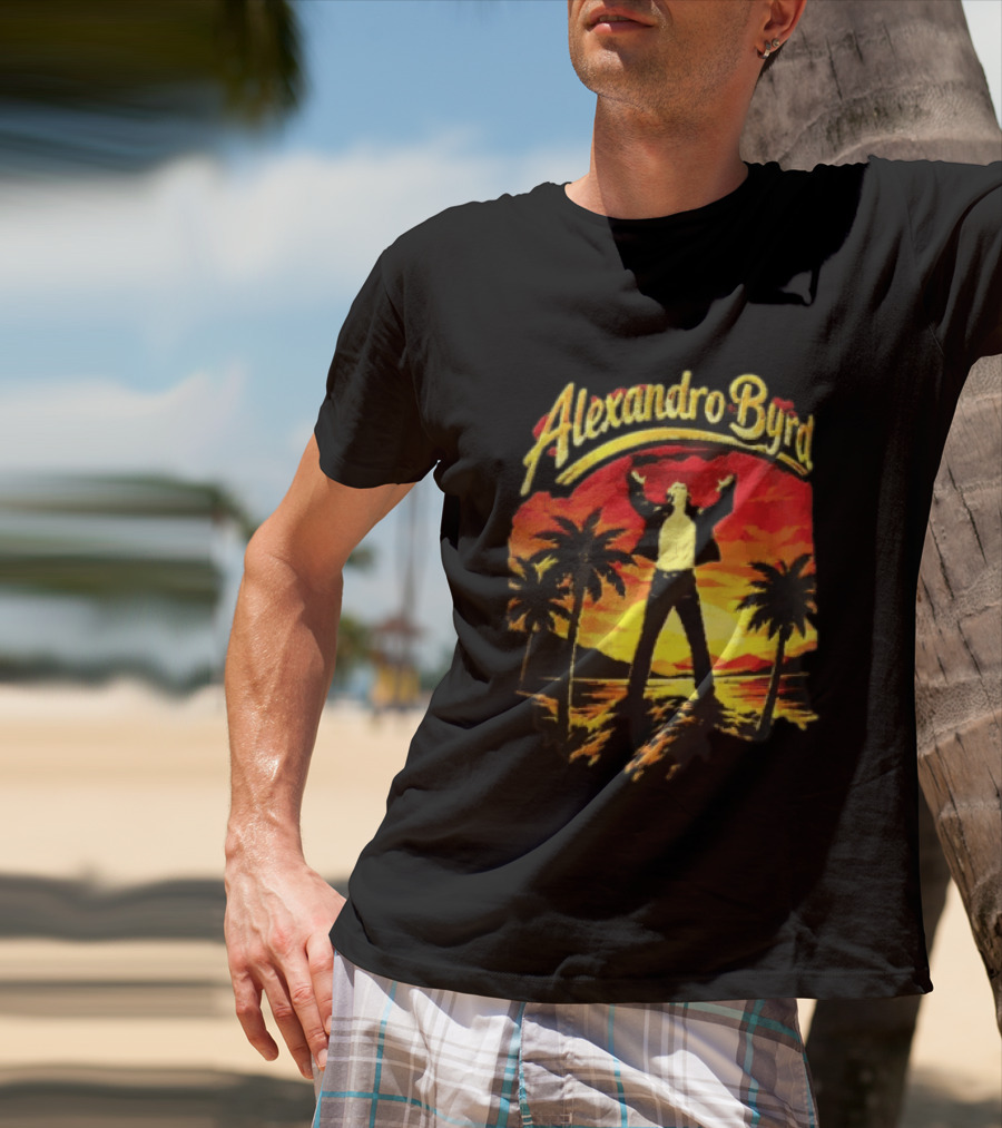 Alexandro Byrd Tropical Sunset Palm Trees Arms Raised T-Shirt