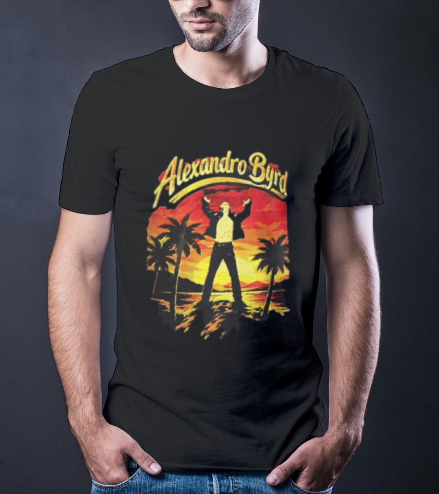 Alexandro Byrd Tropical Sunset Palm Trees Arms Raised T-Shirt