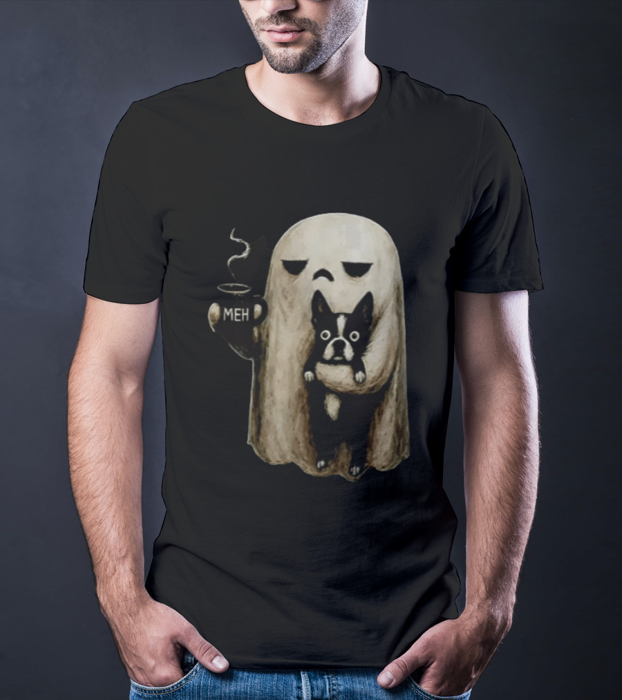 Meh Ghost With Boston Terrier T-Shirt