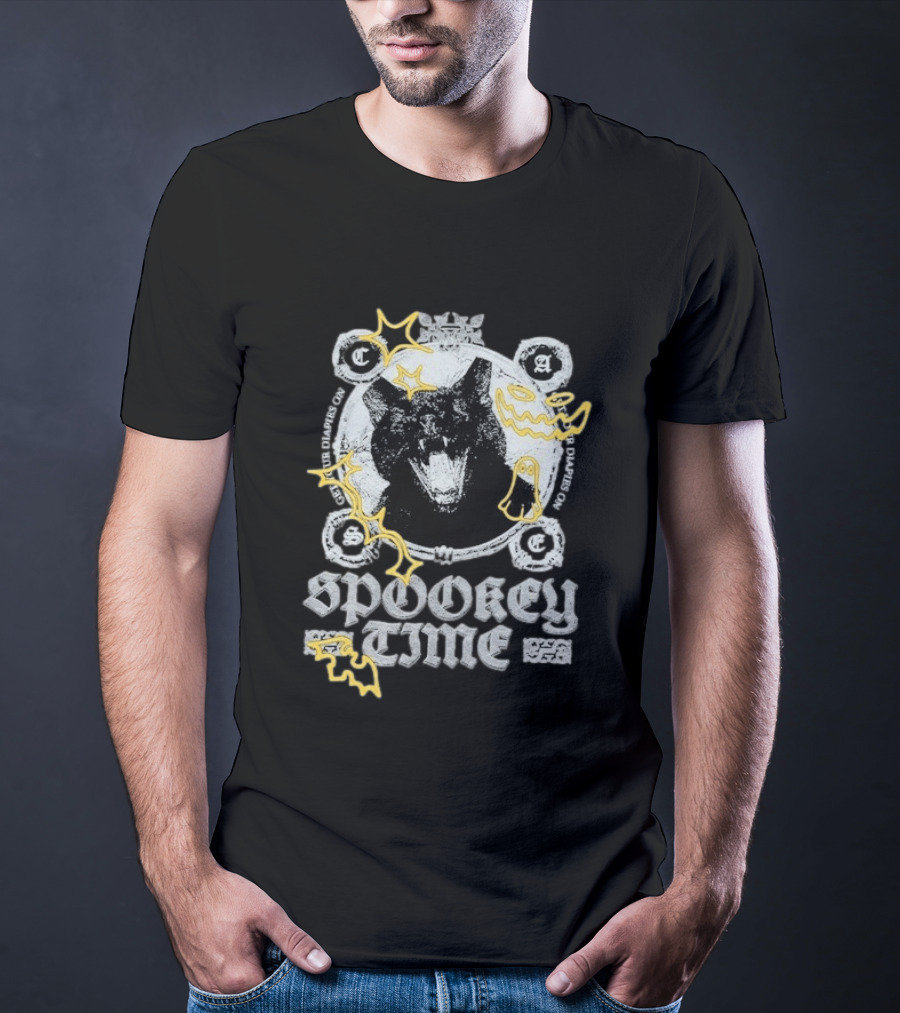 CaseOh's Spooky Time Diapies On Cat Ghost Pumpkin Bat T-Shirt